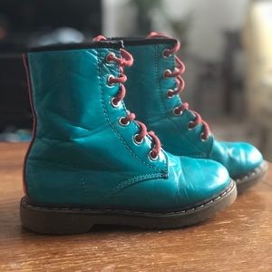 Super cute Teal and Coral Doc Marten boots